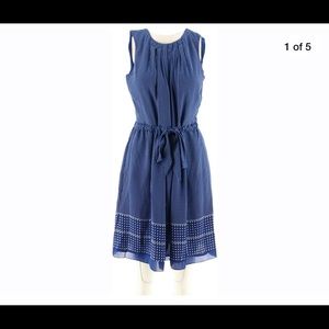 Liz Claiborne NY Dot Print Dress Indigo Cream